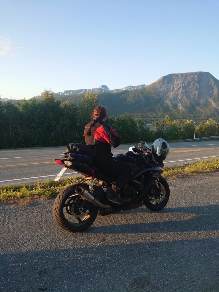 GSX-R sportbike on the 2025 Norway motorcycle tour, surrounded by scenic landscapes.